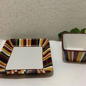 Simple Addi+ions By Pampered Chef Striped Set Square Plate 7 1/2 and Bowl 4 1/2